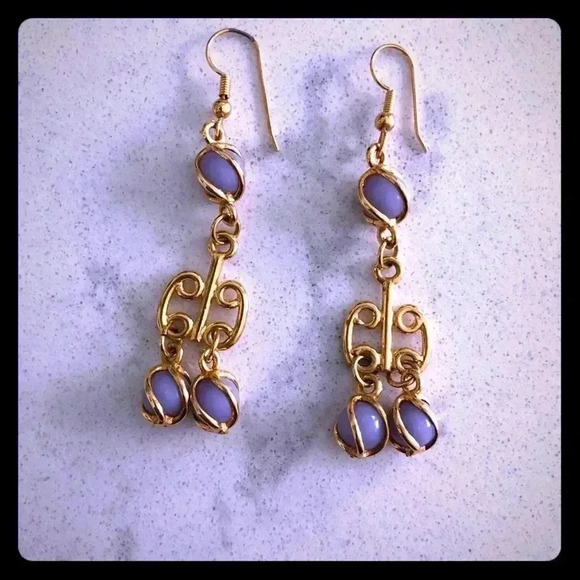 Gold and lavender statement earrings - Picture 1 of 3